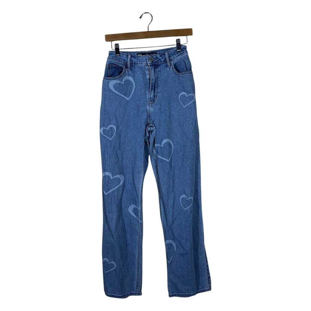 Hollister Ultra High-Rise Dad Jean Heart Print Denim Lovercore Relaxed Size 1R25